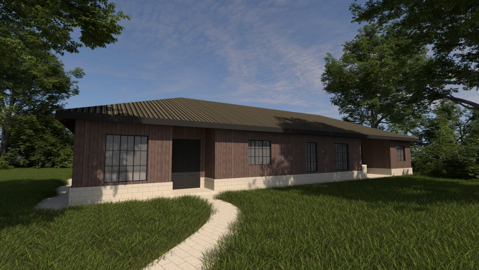 Three-bedroom bungalow exterior concept with a pitched roof